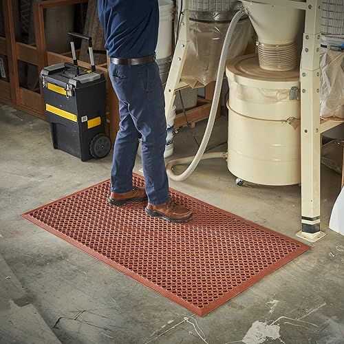 Consolidated Plastics Lightweight DEK-Mat, Anti-Fatigue Kitchen Mat with Holes, 3'x5', Grease Resistant Red - Poueer