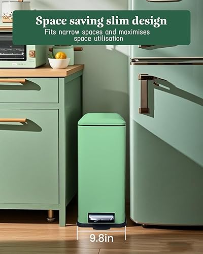 12 Gallon Trash Can, Stainless Steel Trash Can with Fingerprint-Resistant, Removal Inner Buck &Soft Close Plastic Lid, Step Garbage Can for Kitchen and Office, 45 Liter Capacity - Poueer