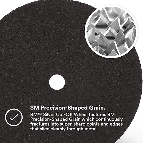 3M Silver Cut-Off Wheel, 87458, T1, 3 in x .035 in x 3/8 in, Pack of 25, Precision Shaped Grain, Pipe Cutting, Stainless and Mild Steel, Metal Fabrication, Metalworking - Poueer
