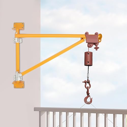 Wall Mount Jib Crane, 440lbs Capacity Wall Mount Hoist Bracket, 180° Swing Alloy Steel Heavy Duty Crane Support Arm Swing Arm Crane Bracket (Red) - Poueer