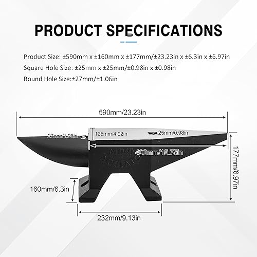 Heavy Duty Cast Steel Anvil with Round/Square Hole Large Countertop 88lb Horn Anvil Blacksmithing Metalsmith Tool Kit Stand Included - Poueer
