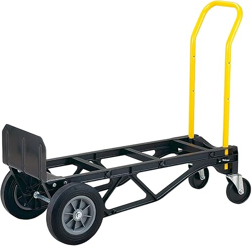 Harper Trucks PGDY8635P 700 lb Capacity Glass Filled Nylon Convertible Hand Truck and Dolly with 10' Flat-Free Solid Rubber Wheels,Black with Yellow Handle - Poueer