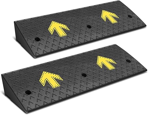 2pcs 5.5 in. Rise 37.4' L x 13.8' W Heavy-Duty Rubber Arrow Curb Ramps, Bridge Ramp for Driveway, Wheelchair, Cars CAAP-TOLS-LRAMP-Arrow-D - Poueer