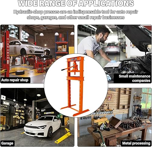6 Ton Hydraulic Press, H-Frame Garage Floor Adjustable Shop Press with Built-in Relief Valve Pressure Gauge, Hydraulic Shop Press to Bend Straighten Press Parts Install Bearings U-Joints, Red - Poueer