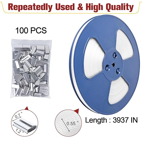 MYFAMIREA Heavy Duty Banding Strapping Kit with Tensioner Tool, 1/2' x 3500FT Polypropylene Plastic Packaging Strapping, 300 Metal Seals, Sealer Tool for Pallets, Logistics, Warehouse (Red) - Poueer