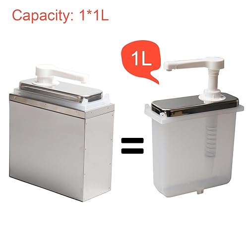 Condiment Pump Dispenser, Stainless Steel Ketchup Pump Dispenser with Measuring Jigger Set-Detachable Leak-Proof Design|for Sauce Honey Syrup Dressing|Commercial & Home Kitchen Use (2L-4jars) - Poueer