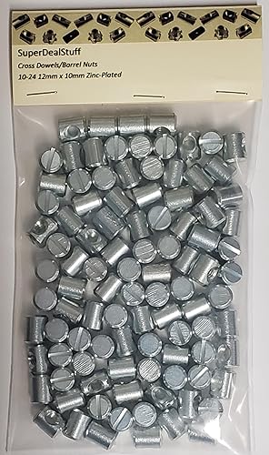 (100) Cross Dowels/Barrel Nuts - 10-24 12mm X 10mm Zinc-Plated CNC - Poueer