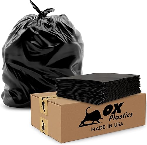 Trash Can Liners Bags - Gallon Capacity & Thick Extra Heavy Duty Strength - Large Garbage, Leak-Proof & Durable, House & Commercial Use (35) Bags - Black (4 mil, 45-50 Gallon) - Poueer