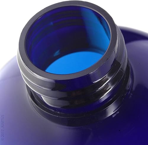 JUVITUS Cobalt Blue 2 oz Boston Round PET Bottles (BPA Free) with Black Disc Cap Dispenser (24 Pack) - Poueer