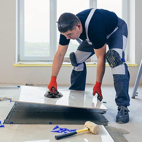 4Pack Glass Suction Cups to Lift Large Glass/Granite/Tile/Window, 2pcs Black and 2pcs Blue - Poueer