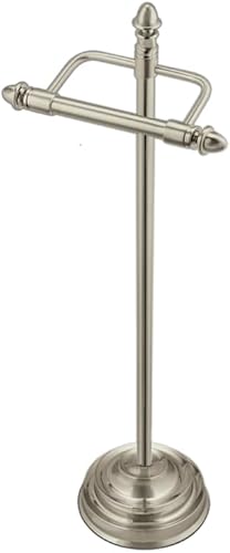 Moen Stockton Brushed Nickel Freestanding Single Roll Pivoting Toilet Paper Holder for Bathroom, DN4150BN - Poueer