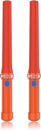 16 inch LED Traffic Control Batons, Signal Traffic Wand with 2pc C Dry-Cell Batteries(Not Include), Safety Air Marshaling Wand for Parking, Airport and Road Traffic Contol, Orange 2PCS - Poueer