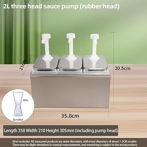 Condiment Pump Dispenser, Stainless Steel Ketchup Pump Dispenser with Measuring Jigger Set-Detachable Leak-Proof Design|for Sauce Honey Syrup Dressing|Commercial & Home Kitchen Use (2L-4jars) - Poueer