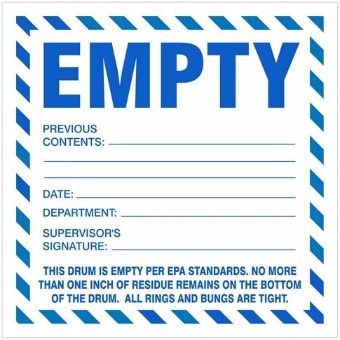 Empty Drum - Industrial Labels, 6 x 6 inches, Vinyl, Pack of 100 - Poueer