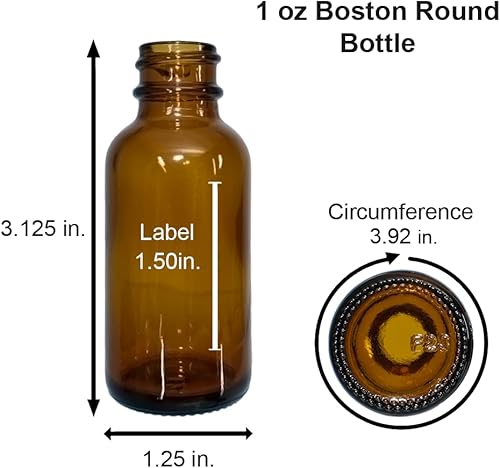 GlassBottleOutlet (Pack of 108) 1 oz. Amber Boston Round with Black Fine-Mist Sprayer - Poueer