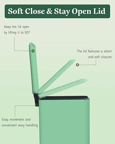 12 Gallon Trash Can, Stainless Steel Trash Can with Fingerprint-Resistant, Removal Inner Buck &Soft Close Plastic Lid, Step Garbage Can for Kitchen and Office, 45 Liter Capacity - Poueer