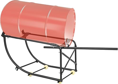 KUAFU 55 Gallon Drum Cradle 600lbs Drums Dolly Cart Drum Dispensing Stand Black 4 Wheel Powder Coated Steel - Poueer