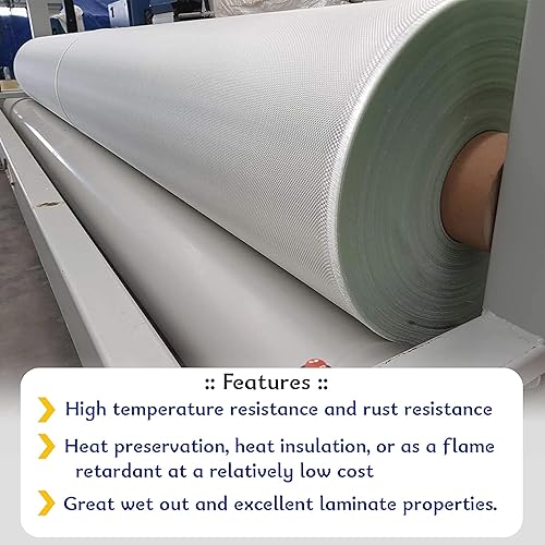 1 Pc Fiberglass Cloth 6 Oz - 39.3 Inches x 36 Feet / 12 Yd Long - E-Glass Plain Weave - Fiberglass Sheet - Fiberglasses Cloth - Woven Fabric for Boat RC Plane Auto Car Surfboard Tub Pool Repair - Poueer