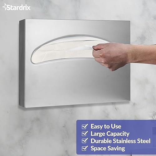 Stainless Steel Toilet Seat Cover Dispenser & Wall Mounted 250 C Fold/300 Multifold Towels Capacity Paper Towel Dispenser Bundle - Poueer