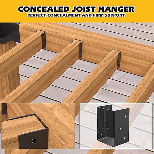 12PCS Concealed Joist Hangers, Concealed Flange Light Joist Hanger for Wood Rail, 2”x 4” Q235 Steel Joist Brackets - Poueer