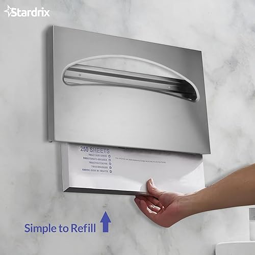 Stainless Steel Toilet Seat Cover Dispenser & Wall Mounted 250 C Fold/300 Multifold Towels Capacity Paper Towel Dispenser Bundle - Poueer