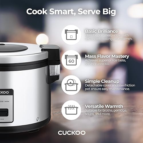 CUCKOO CR-3055 30-Cup (Uncooked) / 60-Cup (Cooked) Large Capacity Commercial Rice Cooker & Warmer with Nonstick Inner Pot, Switch Press (Silver/Black) - Poueer
