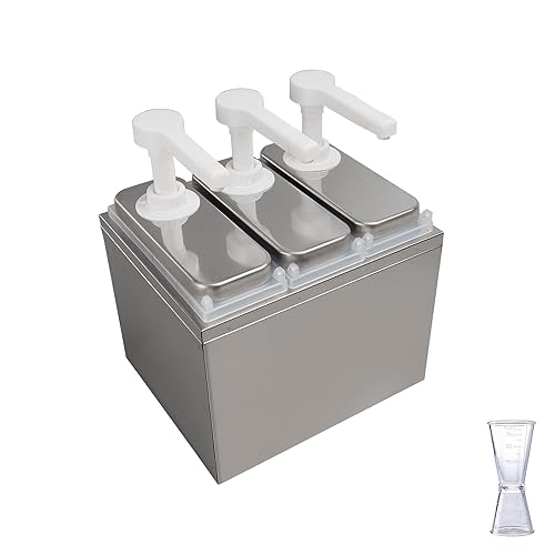 Condiment Pump Dispenser, Stainless Steel Ketchup Pump Dispenser with Measuring Jigger Set-Detachable Leak-Proof Design|for Sauce Honey Syrup Dressing|Commercial & Home Kitchen Use (2L-4jars) - Poueer