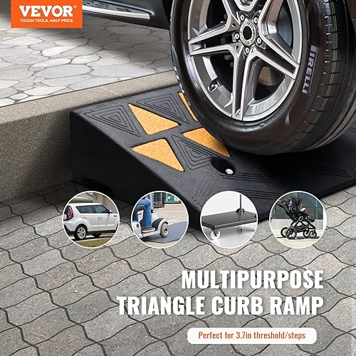VEVOR Rubber Curb Ramp 3.7 Rise Height, Driveway Ramp for Car, 15T Heavy Duty Rubber Sidewalk Curb Ramp for Forklifts, Trucks, Buses, Cars, Wheelchairs, Bikes - Poueer