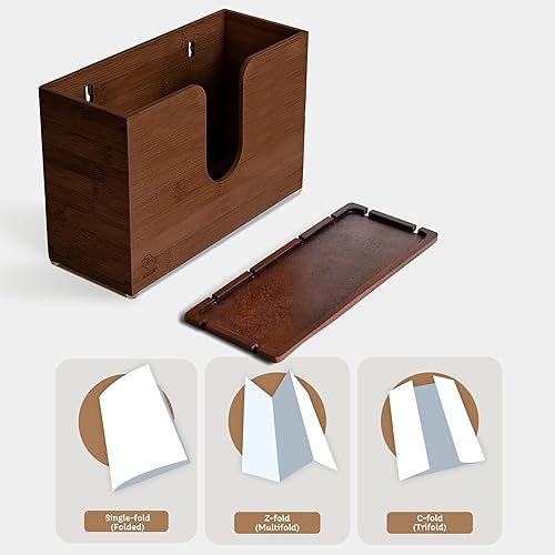 eBun Bamboo Folded Paper Towel Holder – Wall Mount & Countertop Paper Towel Dispenser for Bathroom, Kitchen & Office – Fits C-Fold, Multifold, Z-Fold Towels – Rustic Modern Design, Black - Poueer