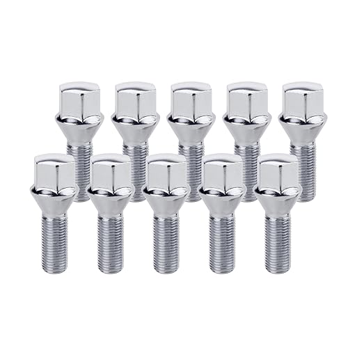 Set of 20 14x1.5 Wheel Lug Bolts 50mm Shank 17mm Hex Conical Seat, Black - Poueer