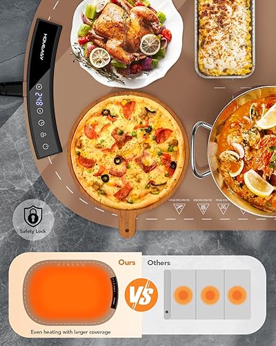 Food Warming Mat, Electric Warming Trays for Buffet & Party Rollable Food Warmers Silicone Heating Mat with 9 Temperature Setting 23.1'x15.9' (Brown) - Poueer