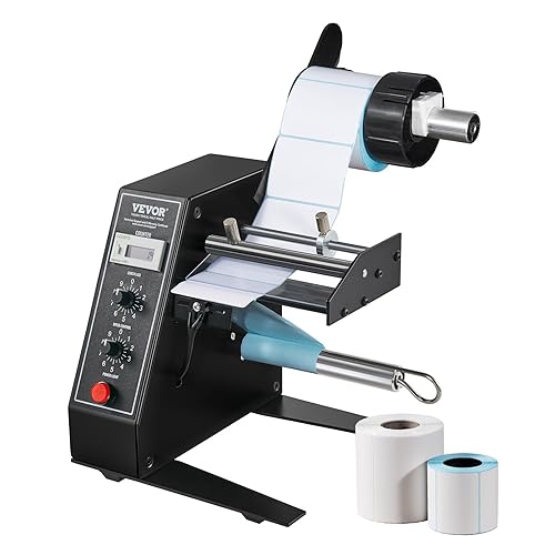 VEVOR Automatic Label Dispenser, Width 0.6-4.9 in, Length 0.1-5.9 in, Electric Label Stripper Separator Machine, with Speed Adjustable, Photoelectric Sensor, Clear LCD Display, Auto Counting 0-999999 - Poueer