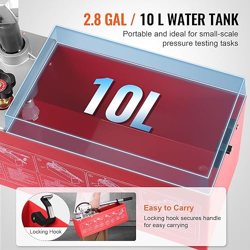 VEVOR Test Pump, Pressure Test Pump, Filling Pump, Pressure Test Pump, Hydrostatic Test Pump, Hydraulic Pressure Test Pump, 25 Bar / 2.5 MPa Water Pressure Tester, 12 L Tank Volume - Poueer