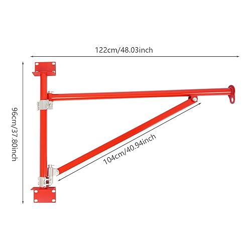 Wall Mount Jib Crane, 440lbs Capacity Wall Mount Hoist Bracket, 180° Swing Alloy Steel Heavy Duty Crane Support Arm Swing Arm Crane Bracket (Red) - Poueer