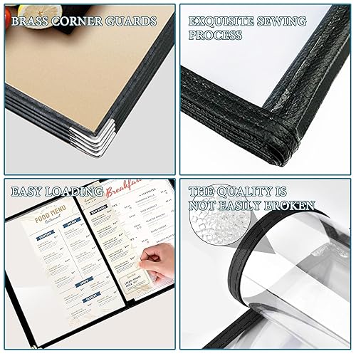 20 Pack Restaurant Menu Covers Clear Café Menu Holder Double-Stitched Edges 4 Page/8-Views Menu Book Reusable Menu Sleeves for Restaurant, Café, Bar, Easy-Insert Design - Poueer