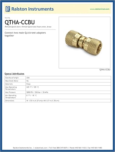 Ralston QTHA-CCBU Female QuickTest x Female QuickTest Hose Brass Union - Poueer