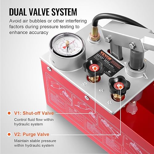 VEVOR Test Pump, Pressure Test Pump, Filling Pump, Pressure Test Pump, Hydrostatic Test Pump, Hydraulic Pressure Test Pump, 25 Bar / 2.5 MPa Water Pressure Tester, 12 L Tank Volume - Poueer