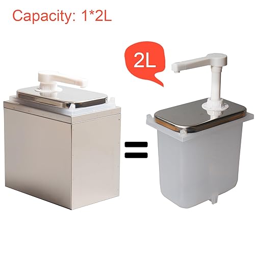 Condiment Pump Dispenser, Stainless Steel Ketchup Pump Dispenser with Measuring Jigger Set-Detachable Leak-Proof Design|for Sauce Honey Syrup Dressing|Commercial & Home Kitchen Use (2L-4jars) - Poueer
