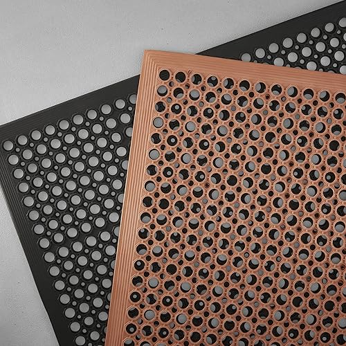 Consolidated Plastics Lightweight DEK-Mat, Anti-Fatigue Kitchen Mat with Holes, 3'x5', Grease Resistant Red - Poueer