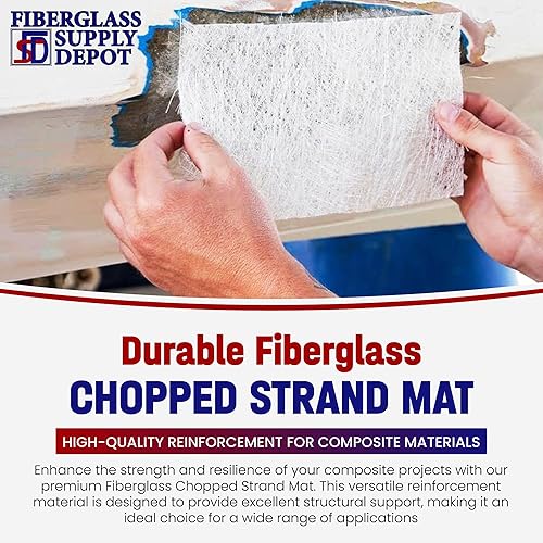 Fiberglass Chopped Strand Mat .75oz Full Roll | 50 inches Wide x 420 Feet Long |140 Yards Rolled | Hand Layup, Vacuum Bagging, Polyester or Vinyl Ester Resins - Poueer