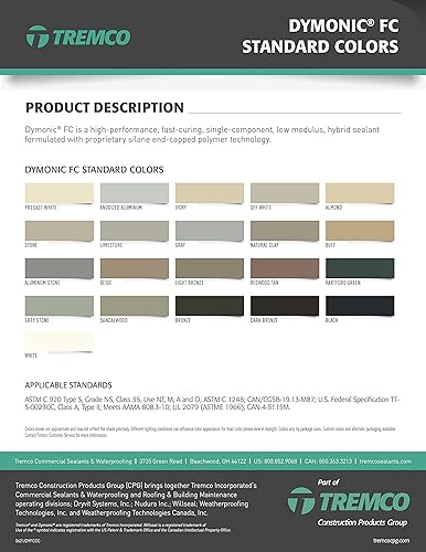 Tremco Dark Bronze Dymonic FC High-Performance, Fast-Curing, Single-Component, Hybrid Sealant 10 fl/oz Cartridges (960721-323), Case of 30 - Poueer