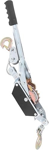 Power Cable Puller Rope Puller 2T with 2 Hooks Steel Cable, Gear Power Ratchet Automotive Hoist Cable Puller Construction Site Winch Power Puller Solid A3 Steel - Poueer