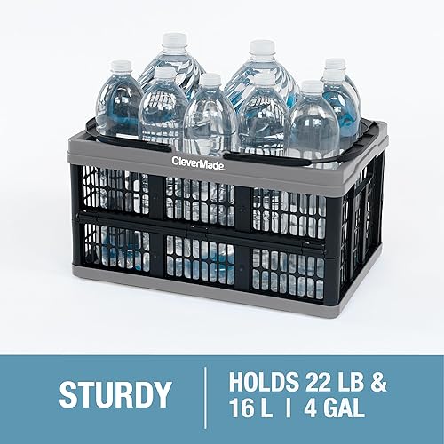 CleverMade Collapsible Shopping Basket, Ocean, 3PK - 24L (6 Gal) Reusable Plastic Grocery Shopping Baskets, Holds 25lbs Per Basket - Small Foldable Storage Crates with Handles - Poueer