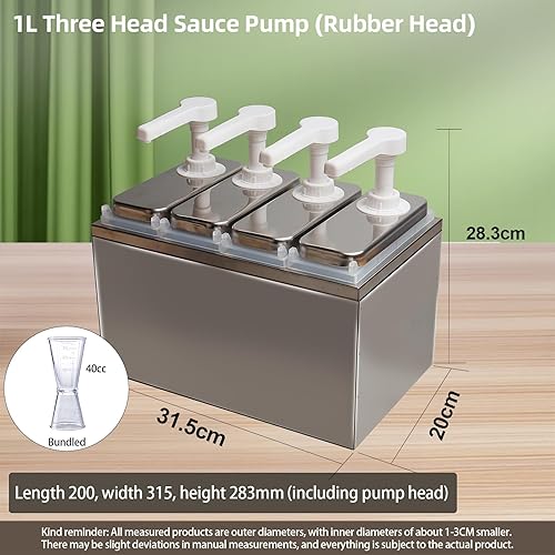 Condiment Pump Dispenser, Stainless Steel Ketchup Pump Dispenser with Measuring Jigger Set-Detachable Leak-Proof Design|for Sauce Honey Syrup Dressing|Commercial & Home Kitchen Use (2L-4jars) - Poueer