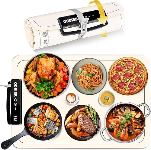 Food Warming Mat, Electric Warming Tray for Buffets Party, 7 Temp Settings, 24 Hours Timer, Fast & Full Surface Heat Food Warmer, Auto Shut-Off, Easy to Clean with Nano Material, 24'x15' - Poueer