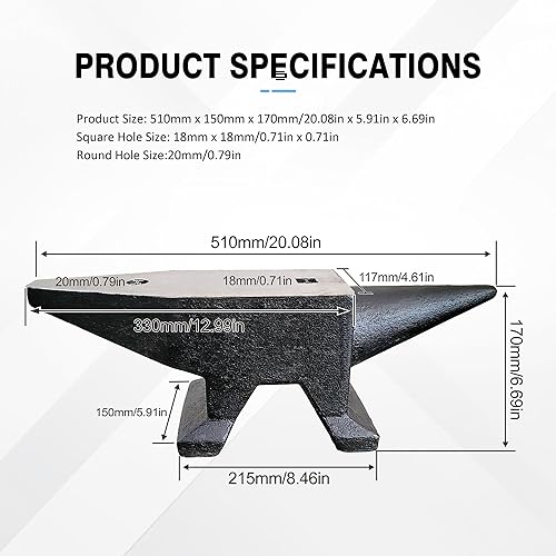 Heavy Duty Cast Steel Anvil with Round/Square Hole Large Countertop 88lb Horn Anvil Blacksmithing Metalsmith Tool Kit Stand Included - Poueer