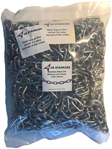 US Stainless Stainless Steel 316 Chain 5/32' (4mm) Medium Link Chain 50' in Poly Bag - Poueer
