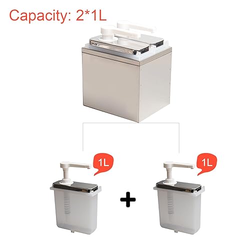 Condiment Pump Dispenser, Stainless Steel Ketchup Pump Dispenser with Measuring Jigger Set-Detachable Leak-Proof Design|for Sauce Honey Syrup Dressing|Commercial & Home Kitchen Use (2L-4jars) - Poueer
