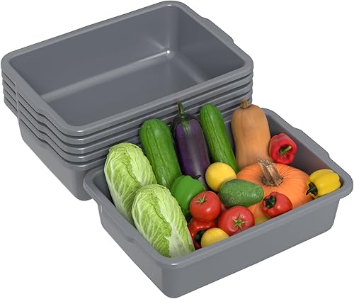 6 Packs 24 L Commercial Restaurant Bus Tub, Plastic Bus Boxes, Gray - Poueer