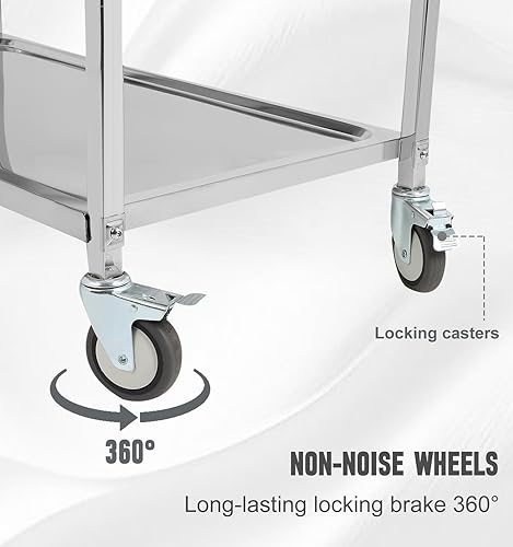 FAHKNS Stainless Steel Cart, 37.2' L X 19.2' W X 36.4' H 3 Layers Stainless Steel with Wheels, 330 LBS Weight Capacity, Rolling Cart with Lockable Universal Wheels, for Kitchen, Lab, Clinic, Salon - Poueer
